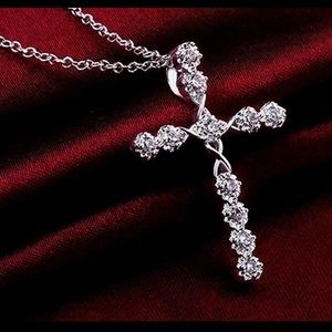 925 sterling silver plated zircon cross necklace